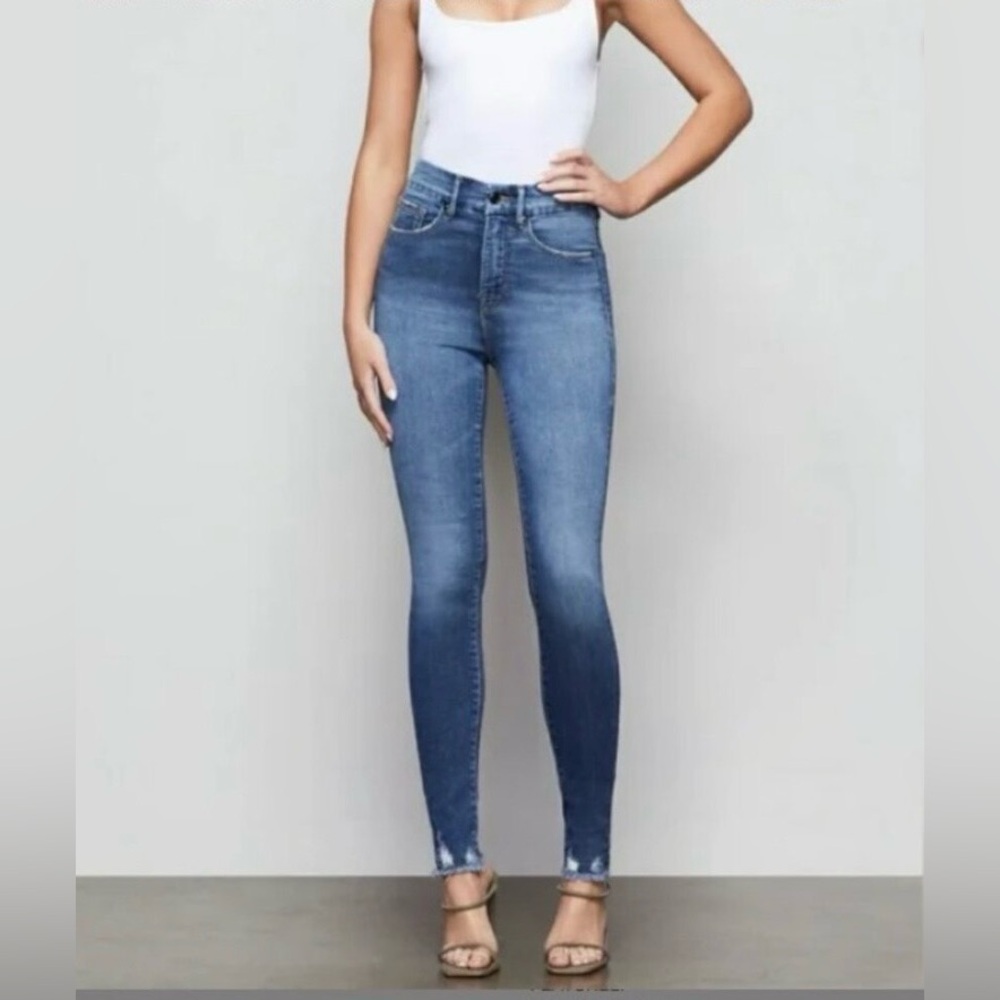 Good American Size 10 / 30 Good Waist Chewed Hem Skinny Fit Jeans
